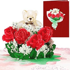 Liif Rose Teddy Bear Valentines Day 3D Greeting Pop Up Card, Happy Valentines Day Card For Wife, Girlfriend, Her, Mother, Mom, Women, Romantic, Anniversary Card, Engagement, Birthday Card | With Envelop | Size 7 x 5 Inch