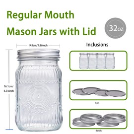 MirthMood 32 oz mason jars , Glass jars with airtight lid Canister Quart Jars for Kitchen Storage ，Mason jar wide mouth Perfect for Canning, Pickling, Preserving, Fermenting, DIY Crafts & Decor 2 Pack
