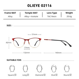 OLIEYE Cat Eye Reading Glasses For Women Retro Design Reader Computer Glasses with Spring Hinges