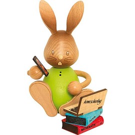 Drechslerei Kuhnert - Osterdekoration / Osterhase - Stupsi Hase Homeschooling mit Laptop - 12cm - aus Holz - Made in Germany