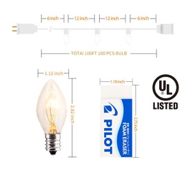 C9 Clear Christmas String Light Set, 100 Feet Vintage Christmas Tree Lights, Outdoor Roofline String Lights with 100 Clear Bulbs for Patio Garden Holiday Indoor Home Decorating, Not Connectable