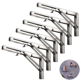Folding Shelf Brackets 16 Inch, Heavy Duty Stainless Steel Collapsible Hinges Wall Mounted Angle L Bracket for Floating Shleves DIY Foldable Work Bench Table Desk - 6 Pack