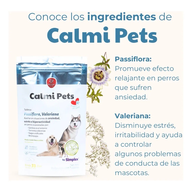 Tabletas Calmi Pets Con Pasiflora Y Valeriana Para Perros