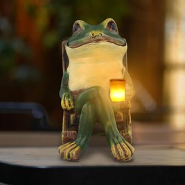 Vehoukli Frog Garden Ornaments, Solar Frog Statues, Outdoor Garden Decor Statues, Resin Animal Figurine Decoration for Patio Lawn Yard Décor