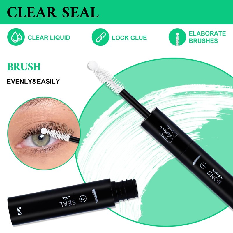 LASHSUN 2-in-1 Lash Cluster Glue Kit, Waterproof Bond and Seal,