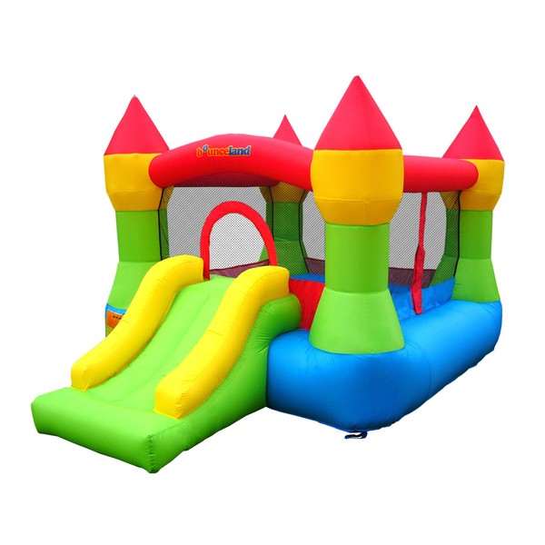 Bounceland Bounce House Castle with Basketball Hoop Inflatable Bouncer [Blower NOT Included], Fun Slide, Safe Entrance Opening, 12 ft x 9 ft x 7 ft H, Kid Castle Party Theme Bounce House