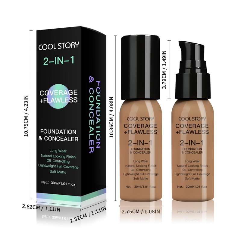 2-in-1 Foundation and Concealer Long Wear Natural Matte Finish Lightweight