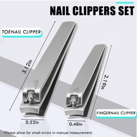 Nail Clippers Set,Sturdy Stainless Steel Toenail and Fingernail Clipper Cutters with Sharp Curved Blades,Nail Clippers for Men Women(Silver)