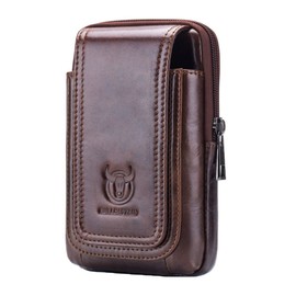 Leather Men Cell Phone Waist Bag Belt Loop Pouch Security Purse Formal Business Outdoor Daypack Lightweight, 10 Brown 5.5-6.44 inch