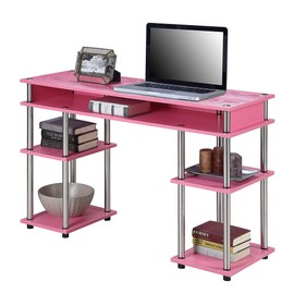 Convenience Concepts Designs2Go No Tools Student Desk 47.25" - Contemporary Office, Dorm Room Desk and Vanity with Storage Shelves, Pink