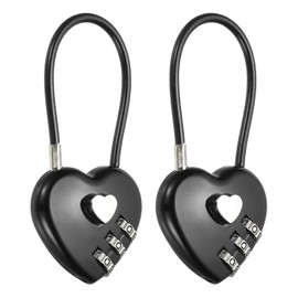 PATIKIL 3 Digit Cable Combination Lock, 2 Pcs Heart Shape Cable Lock with Combination 4.3" Steel Rope for Gym Bikes Cabinets Wardrobes Small Fences, Black