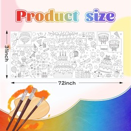 Zharkoo Birthday Coloring Tablecloth for Kids, Happy Birthday Table Cover, 31 x 72 Inch Giant Coloring Poster, DIY Drawing Tablecloth for Home Parties, Kids Party Decor