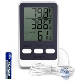 JXTZ Refrigerator Thermometer with External Sensor, LCD Display Indoor Temperature and Humidity Gauge, Fridge and Freezer Thermometer, Max/Min Temperature in 24H, for Aquarium, Refrigerator, Freezer