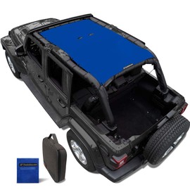 Shadeidea Sun Shade Top for Jeep Wrangler JL Unlimited (2018-2023) 4 Door Front and Rear-Blue Mesh Screen Sunshade JLU Top Cover UV Blocker with Grab Bag- 10 Year Warranty