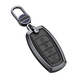 ontto Metal Key fob Cover fit for Great Wall Poer Steed Wingle 5 Haval H9 H3 H6 F5 F7 For Gwm Cannon keychain accessories Leather Smart Key Case shell Holder Keyring auto styling 4 buttons Black