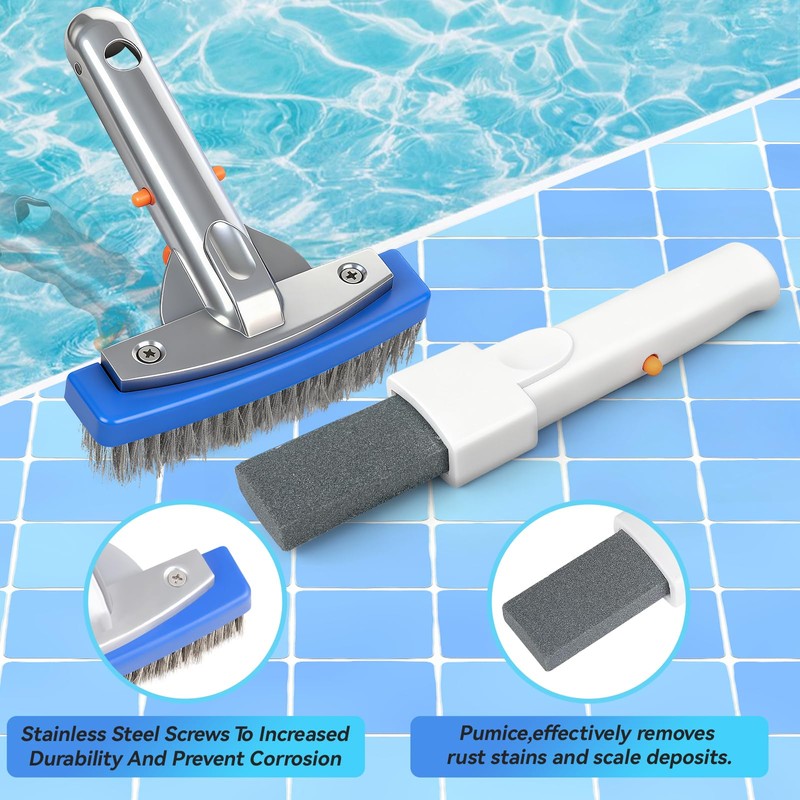 AQUAFLY Pool Pumice Stone & 5.5" Stainless Steel Brush Kit