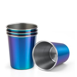 Cafezi 8 oz Stainless Steel Cups 4 Pack, Stackable Metal Drinking Glasses, Unbreakable & Shatterproof Mini Tumblers, BPA Free for Home, Bar, Restaurant, Party, Travel, Camping, Outdoors