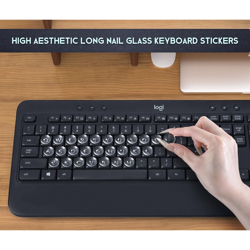 Keyboard Stickers for Long Nails - Clear Glass Long Nail