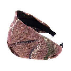 Axy HR24 Wide Hair Band Glitter Threads Fabric with Feather Pattern - Pink & Gold