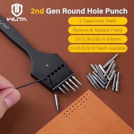 WUTA Sharp Head - Perforador de piel reemplazable para pinchar, cincel para cuero, herramienta de piel para manualidades de 2ª generación (60 cabezales perforadores redondos)