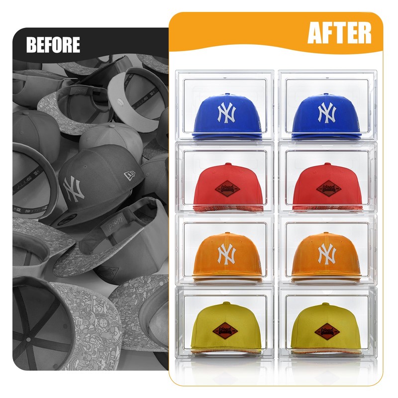 SCAVATA Hat Organizer Box, Stackable Clear Baseball Caps Holder Box