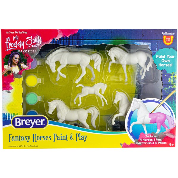 Breyer - 90.4235 - Fantasy Horses Paint and Play - 4 Horses, 1 Foal, Paintbrush and 6 Paints.