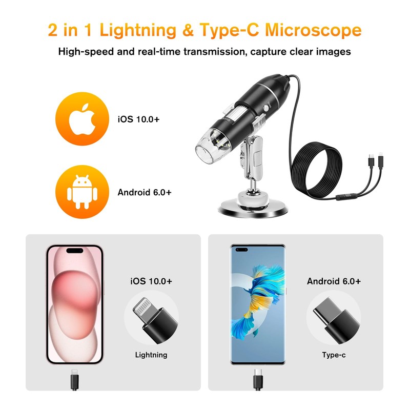 WADEO Upgraded Handheld Microscope Camera 1440P HD, USB Microscope 50-1600X,