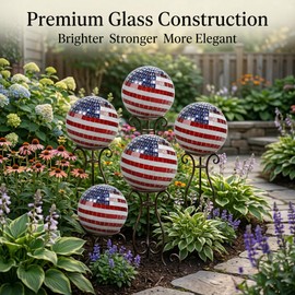 Topadorn Mosaic Gazing Ball Patriotic Stars and Stripes Glass Globe Colorful Gazing Ball 10 inch for Indoor Outdoor Home Garden Yard Patio Decor