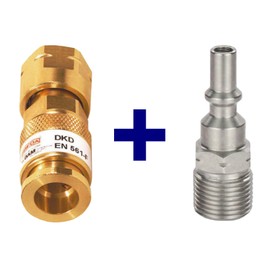 Ibeda DKD Gas Quick Coupling with Union Nut in Set with D4 Coupling Pin with Male Thread for Fuel Gas G3/8 LH, Oxygen 1/4 RH, Inert Gas G 1/4 Inch RH, Design: Oxygen G 1/4 Inch RH