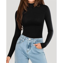 Lotofun Women's Long Sleeve Bodysuit Turtle Neck Basic Fitted Shirts Going Out Tops