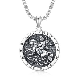 Seiyang St George Necklace for Men Sterling Silver Saint George Protection Christian Amulet Jewelry for Men