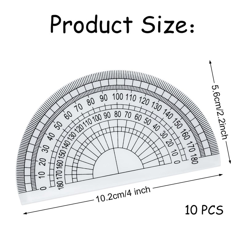 Plastic Protractor,10 PCS Protractor Geometry Set 4 Inch Plastic Math