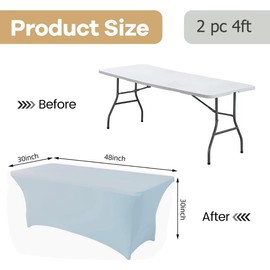 Wolfway 2 Pack 4FT Stretch Spandex Table Cover Washable and Wrinkle Resistant Kitchen Spandex Tablecloth Fitted Rectangular Table for Party,Banquet,Weddings,Cocktail and Festival