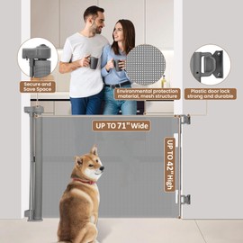 Upgrade 71 Retractable Baby Gate for Stairs,42" Tall Mesh Baby Gate or Mesh Dog Gate, 6 Foot Retractable Baby Gate, Child Safety Gate for Doorways, Stairs, Hallways, Indoor/Outdoor(Gray)
