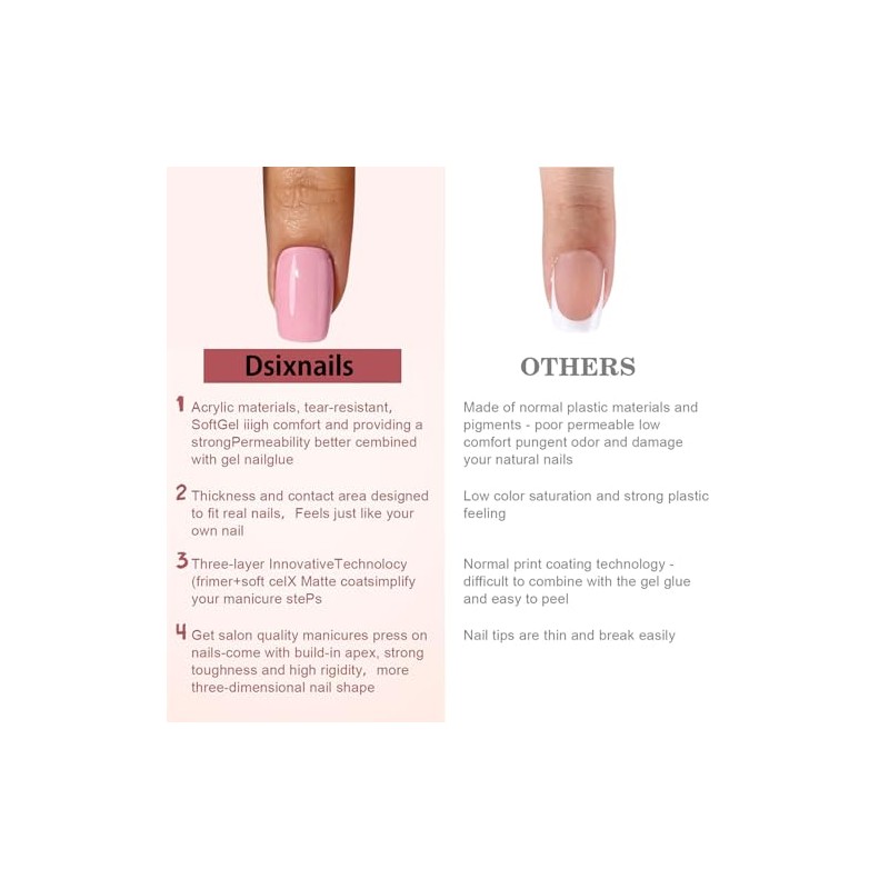 Dsixnails 150 uñas postizas nude, 5 tonos, uñas postizas cortas