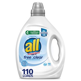 all Liquid Laundry Detergent, Free Clear for Sensitive Skin, 2X Concentrated, 110 Loads