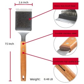 SylviaQian Multi-Function Barbecue Spatula, Bbq Grill Brush for Outdoor Grill, Barbecue Grilling Accessories, Extra Thick Stainless Steel, Wood Handles bbq grill set., SYB12