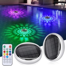 Pool Lighting Underwater Solar, Pack of 2 Floating Pool Lighting with Remote Control, 12 Colour Modes, Timer, Waterproof Pond Lighting, Solar Pool Light for Whirlpool, Swimming Pool, Bath Decoration