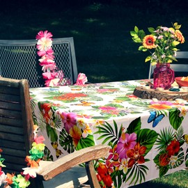 Tatuo 2 Pcs Large Summer Floral Table Cloth Hawaiian Tropical Tablecloth Hawaiian Decoration Disposable Butterfly Tablecloth Rectangular Table Covers for Luau Party(51.2 x 108.3 Inch)