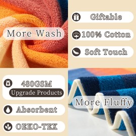 Colorful Bath Towels (4PC, 28"x52") - 100% Cotton | 480GSM | Soft | Absorbent, Bathroom Towels Decorative Set, Fluffy Bath Towel for Shower, Painted Bath Towel Set with Hang Loops, Red and Orange