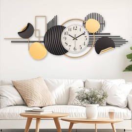 Axioglo Large Wall Clock,Wall Clocks for Living Room Decor,Modern Geometric Design,Silent Non-Ticking Clock for Office,Bedroom,Study,Entryway Decor-38''x16''