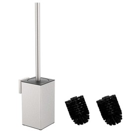 Mozmmhi Toilet Brush Made of 304 Stainless Steel, Toilet Brush Set with Wall Mounting and Toilet Brush Holder - Includes 2 Brush Heads (Square Silver)