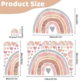 Whaline Large Boho Rainbow Wall Decals Watercolor Leopard Print Hearts Polka Dots Mural Stickers Peel and Stick Nursery Wallpaper Vinyl Decals for Home Farmhouse Girls Bedroom Decoration,47 x 35 Inch