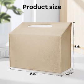 Tissue Box Cover Holder Compatible with Kleenex Disposable Paper Hand Towels, Leather Paper Towel Dispenser for Tabletop, Bathroom, Car, Office (Beige-2 Pack)