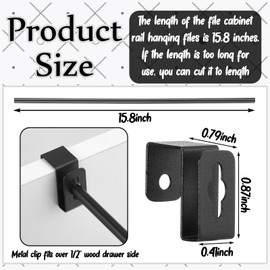 Trandraft 12 Pcs Metal Hanging File Bracket Clips 8 Pcs Hanging File Rail Clip 4 Pcs File Cabinet Rails Fits 1/2" Drawer Side Hanging File Folder Frame File Hangers for File Cabinets Storage(Black)