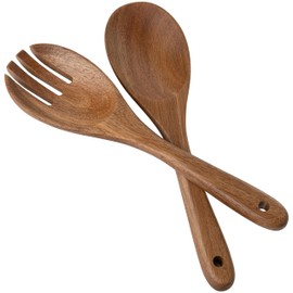 Wood Salad Servers, 10.5-inch Salad Spoon and Fork Serving Set, Set of 2 Wood Salad Serving Set, Wood Salad Tongs Salad Serving Tossing Utensils for Kitchen Stirring Mixing and Cooking