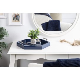 Kate and Laurel Lipton Modern Hexagon Tray, 18 x 18, Navy Blue and Silver, Decorative Tray for Storage and Display