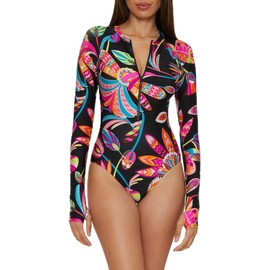 Trina Turk Women's Standard Luminary Paddlesuit One Piece Swimsuit, Rash Guard, UV Protection, Zip Front, Long Sleeve, Bathing Suits, Multicolor