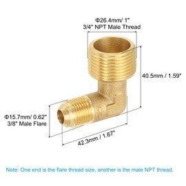 PATIKIL 90 Degree Elbow Brass Pipe Fittings, 3/8" Male Flare x 3/4" NPT Male Thread Tubing Fitting Adapter Connector Tube Elbow Converter for Pipe Connection