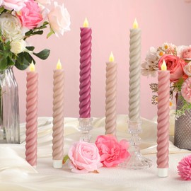 Baquler 6 Pcs Pastel Pink Flameless Taper Candle Twisted LED 9.65 Inch Taper Candles Battery Operated Spiral Candlesticks for Valentine Wedding Birthday Home Party Holiday Dinner Fireplace